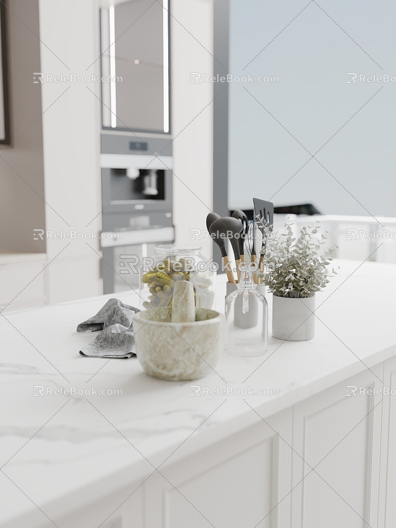 Modern Kitchen Ornaments Mortar Kitchenware Potted Plant 3d model