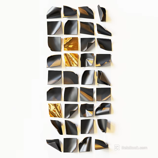 Modern Abstract Wall Decor Featuring Black and Gold Fragmented Geometric Shapes 3d model