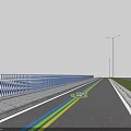 Nighttime Road Design With Colorful Bike Lanes Illuminated Guardrail And Street Lamps