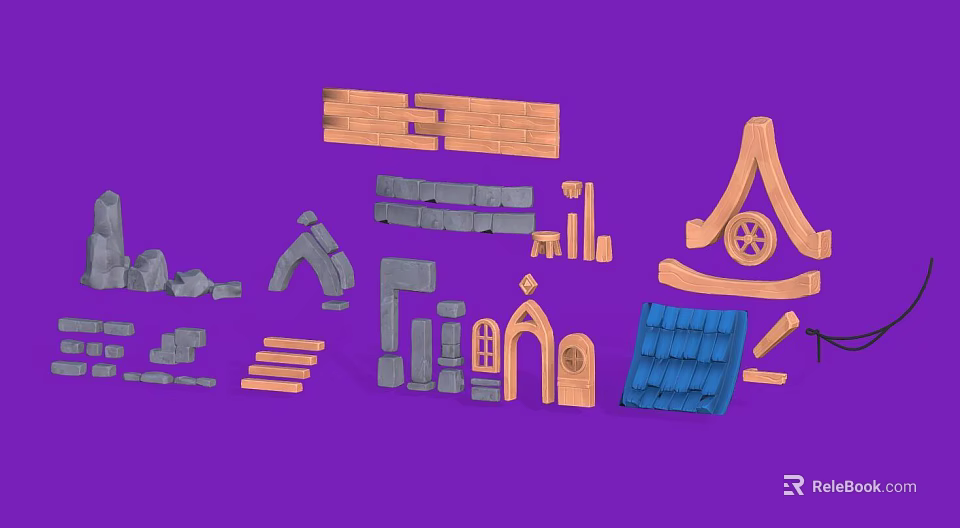 Creative Building Blocks Set with Various Shapes Colors and Architectural Parts Like Arches Walls Roofs 3d model 