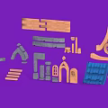 Creative Building Blocks Set with Various Shapes Colors and Architectural Parts Like Arches Walls Roofs