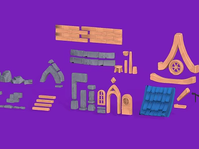 Creative Building Blocks Set with Various Shapes Colors and Architectural Parts Like Arches Walls Roofs 3d model