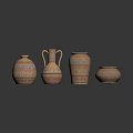Ancient Decorative Ceramic Vases With Colorful Geometric Patterns And Ornaments 3d model