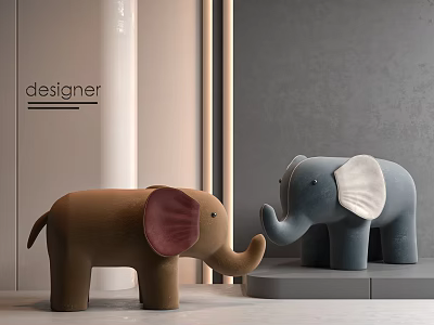 Adorable Elephant Shaped Children's Chairs in Brown and Gray for Kids Room 3d model