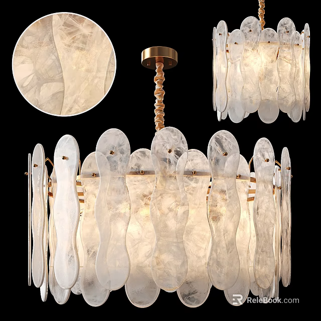 Elegant Modern Chandelier With Transparent Petal Shaped Glass And Golden Brass Frame 3d model 