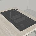 Black Built in Kitchen Sink with Faucet on Modern Stone Kitchen Countertop