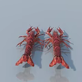 Two Fresh Red Crawfish With Reflection On Light Blue Background