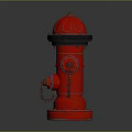 Red Fire Hydrant With Black Top And Chains On Gray Reflective Surface
