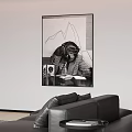 Modern Living Dining Room Interior With Black L-shaped Sofa Round Coffee Table And Sea View
