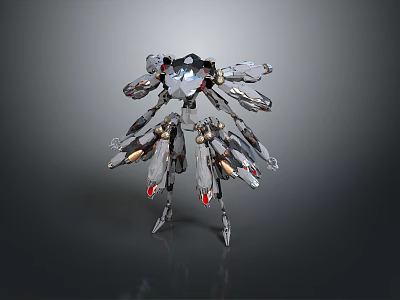 Futuristic Mechanical Game Movie Character With Multiple Armored Limbs And Red Glowing Accents 3d model
