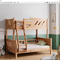 Wooden Bunk Bed With Ladder In Kids Room White Green Walls And Mattress