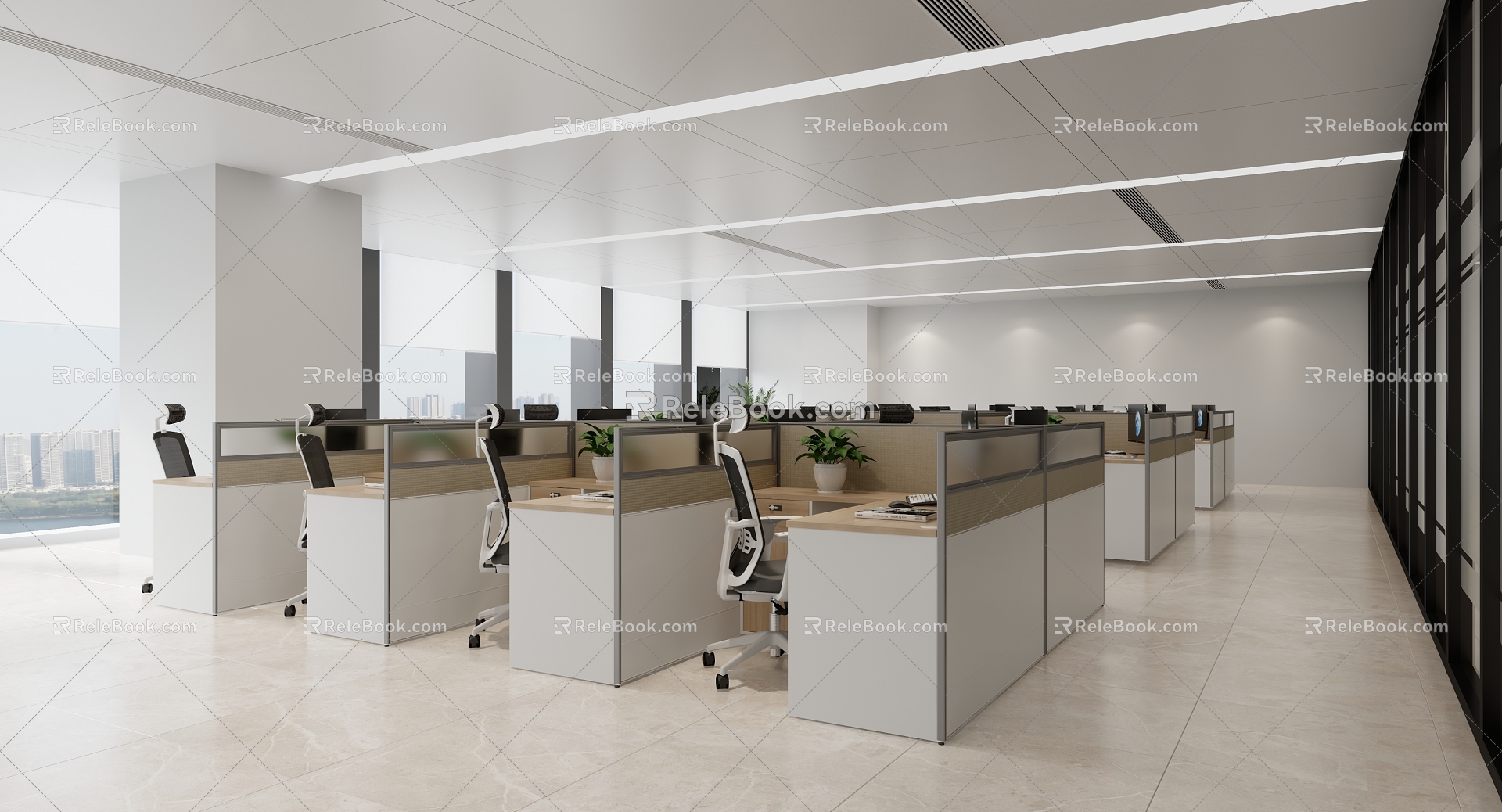 modern public office area staff office 3d model