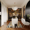 Elegant Modern Cloakroom Interior Design With Chandelier Open Wardrobe And Furry Chair