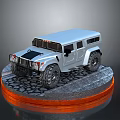Silver Off Road Vehicle Model On Cobblestone Base With Orange Edge Lighting