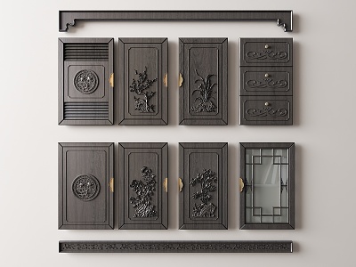 New Chinese Style Wall Panel 3d model