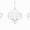 Three Copper Mosaic Chandeliers With Metal Frame Hanging On Gray Background