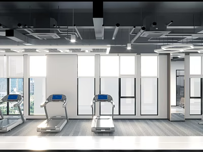Spacious Modern Fitness Gym With Treadmills Large Windows And Natural Light For Workout 3d model