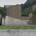 Modern Detached Villa With Glass Facade Lush Grassland Trees And Mountain View