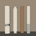 Four Modern Decorative Columns With Beige Wooden Textured And Stacked Design Elements 3d model