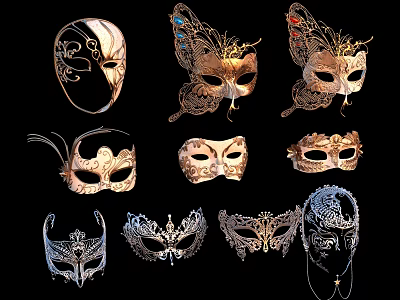 Ornate Jewelry Masks With Intricate Designs And Various Artistic Decorative Styles 3d model