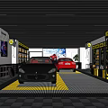 4S Auto Shop Interior Featuring Cars In Yellow Marked Area And Tire Racks