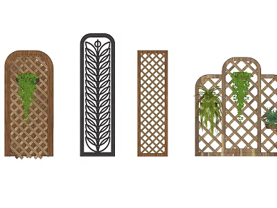 Decorative Room Dividers With Wooden Lattice And Metal Leaf Design For Home Decor 3d model
