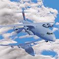 Large Passenger Aircraft 342 Flying Through Clouds In Blue Sky With Reflection