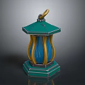 Decorative Furniture Lantern With Green Top Blue Body And Yellow Stripes