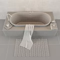 Modern Bathtub Design With Black Base White Tub Hanging Towel And Bathroom Accessories