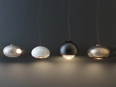 Modern Pendant Lights With Spherical Glass Shades In Black White Silver For Indoor Decor 3d model