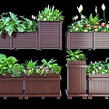 Decorative Wooden Planters Filled With Colorful Flowers And Lush Green Plants