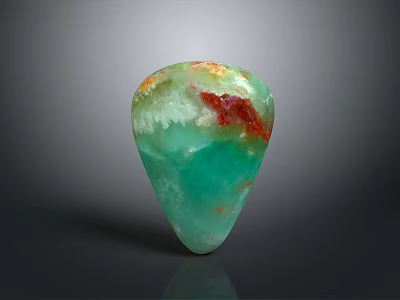 Polished Natural Wood Stone Teardrop Ornament With Green Red White Hues And Smooth Texture 3d model