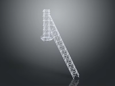 White Metal Grid Sculpture With Slanted Elongated Frame And Wider Top On Dark Reflective Background 3d model