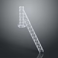 White Metal Grid Sculpture With Slanted Elongated Frame And Wider Top On Dark Reflective Background