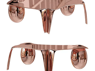 Modern Stylish Dining Table With Metallic Reflective Surface And Unique Leg Structure Design 3d model