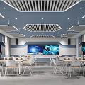 Modern School Classroom Interior With Desks Chairs And Screens
