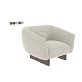 Modern Beige Upholstered Accent Chair With Wide Armrests Round White Cushion And Dark Wooden Base