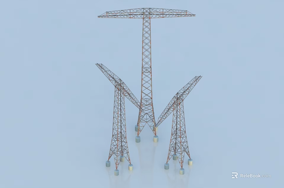 Industrial Equipment High Voltage Transmission Towers With Metal Lattice Structures For Power Distribution 3d model 