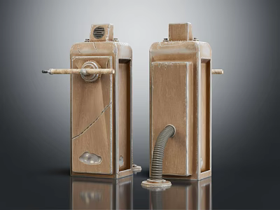 Vintage Industrial Brown Metal Equipment Pair With Pipe And Knob Details 3d model