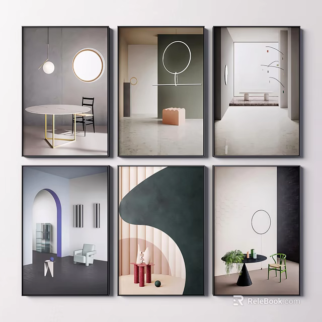 Modern Abstract Interior Design Scenes With Geometric Decor And Circular Elements 3d model