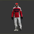 Warm Red And White Ski Jacket With White Snow Pants Hat And Gloves 3d model