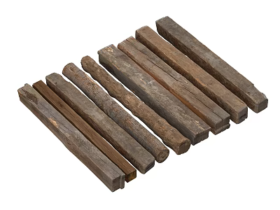 Rustic Stone Wood Timber Pieces With Natural Texture And Various Lengths 3d model