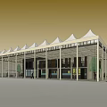 Modern Sales Office Building With Geometric White Canopy Roof And Column Supports
