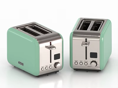 Modern Mint Green Two Slice Toasters As Stylish Kitchen Appliances With Stainless Accents 3d model