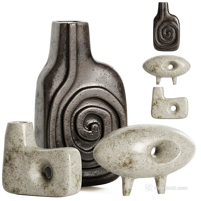 Abstract Decorative Ornament Set With Spiral Patterns And Various Shapes In Dark Light Tones 3d model 