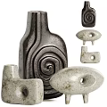 Abstract Decorative Ornament Set With Spiral Patterns And Various Shapes In Dark Light Tones