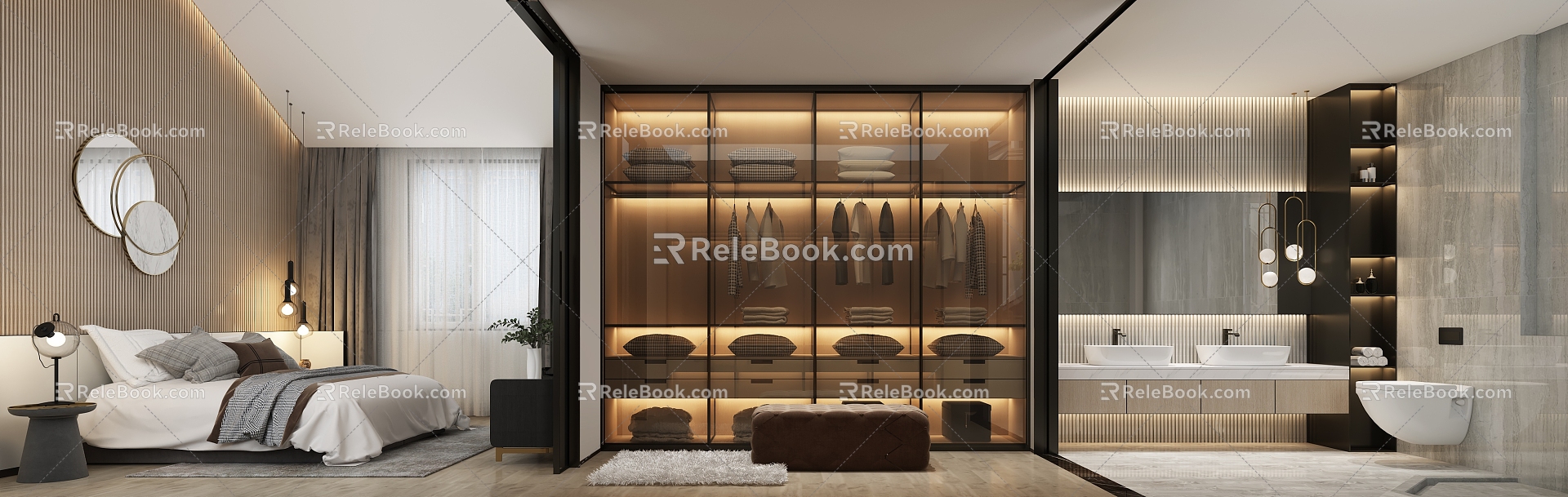 Modern master bedroom master room cloakroom bathroom 3d model