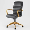 Ergonomic Black Leather Office Chair With Gold Armrests And Gold Base Wheels