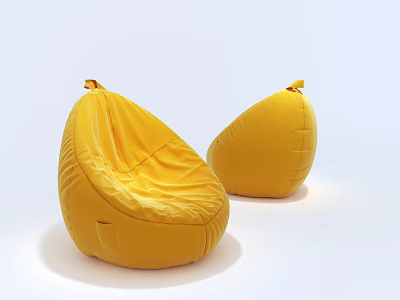 Two Yellow Modern Bean Bag Chairs With Soft Fabric For Comfortable Seating 3d model