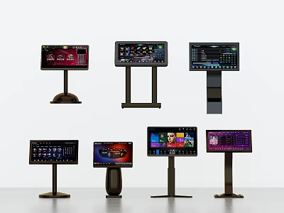 Interactive Commercial Equipment With Multiple Digital Touch Screens On Metal Stands 3d model